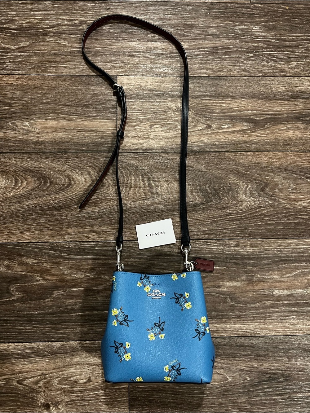 Coach Mini Town Bucket Blue Floral Bow Leather Crossbody Bag LIKE NEW